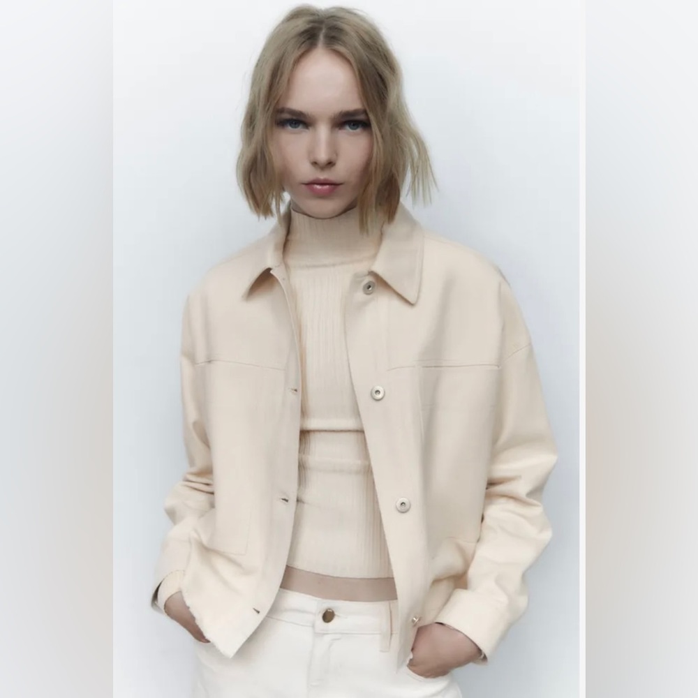 NWT Zara Cropped Cotton Overshirt in size XS